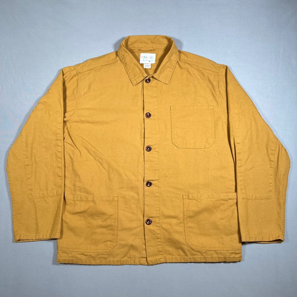 Uskees 3001 Buttoned Overshirt Chore Jacket Men XL Mustard Yellow Organic Cotton